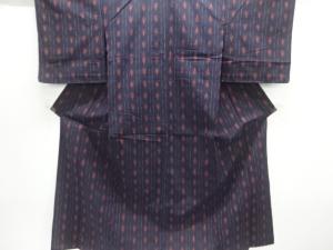 アンティーク　木綿本場久留米絣縞に矢羽根模様単衣着物